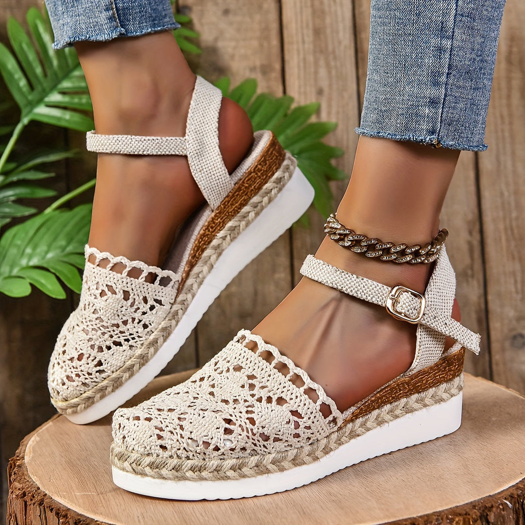 Seraphine | Women's Cutout Ankle Strap Espadrille Sandals - White - Image 1