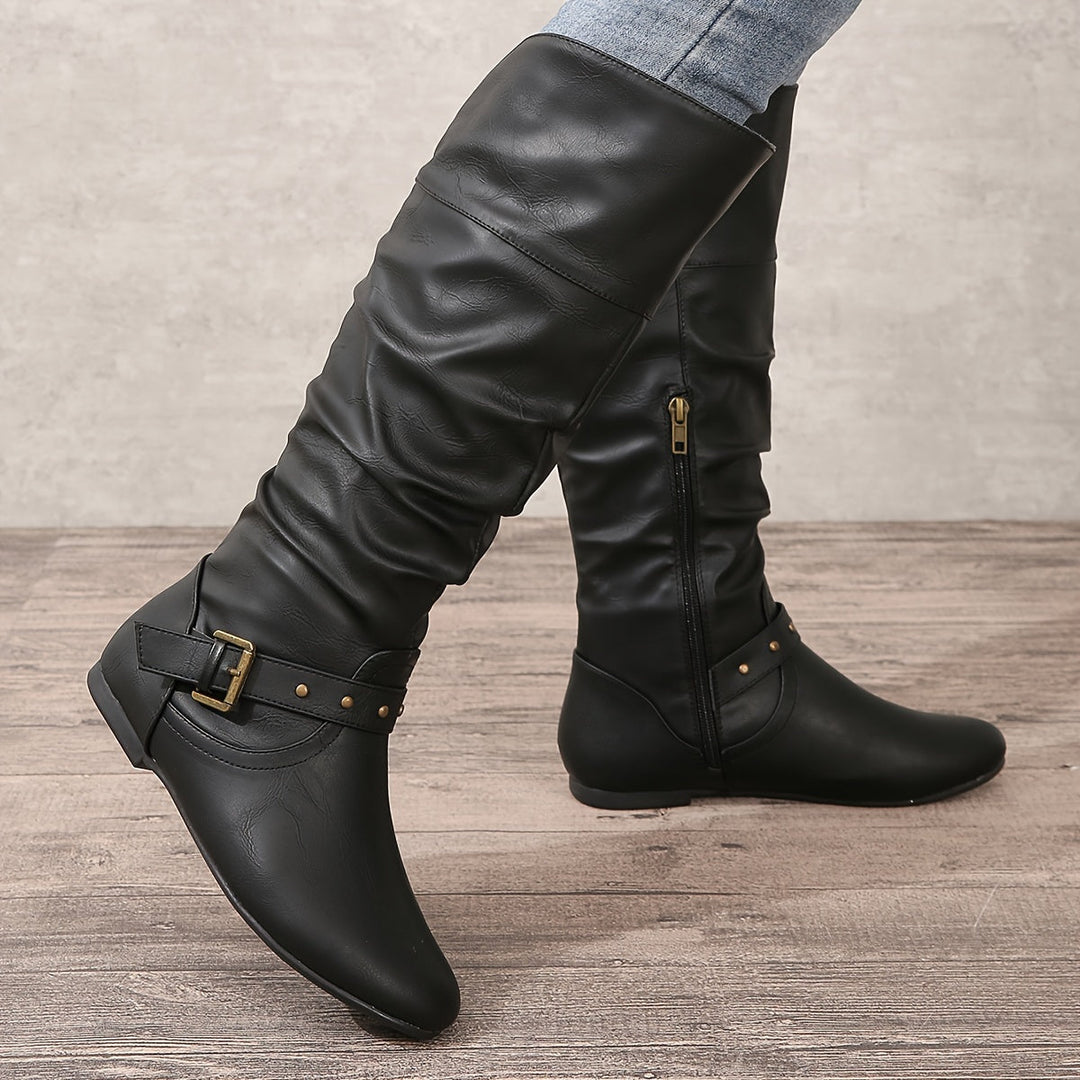 Seraphine | Women's Side Zipper Knee High Boots - Black - Image 1