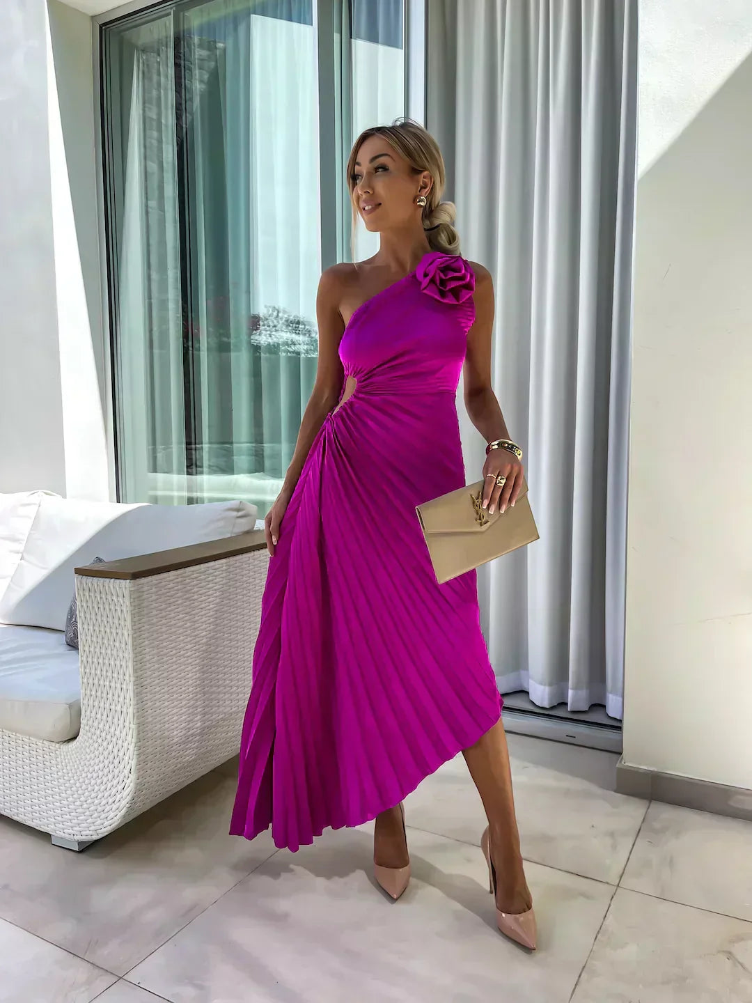 Serenaya | Damen Midi-Kleid mit einem Schulterriemen - Pink - Bild 13