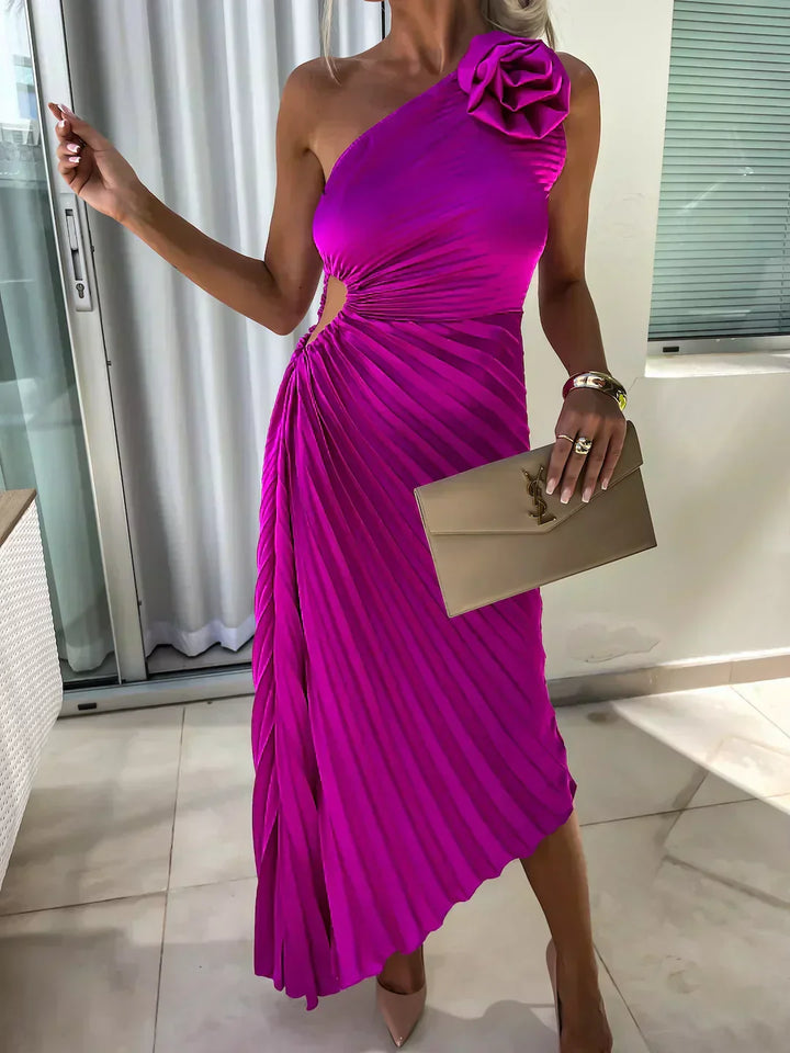 Serenaya | Damen Midi-Kleid mit einer Schulter - Pink - Bild 2