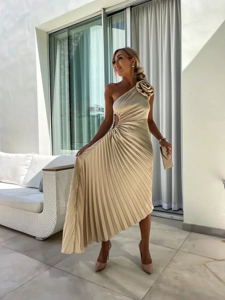 Serenaya | Damen Midi-Kleid mit einer Schulter - Pink - Bild 3