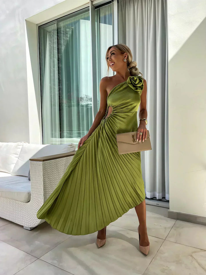 Serenaya | Damen Midi-Kleid mit einer Schulter - Pink - Bild 7