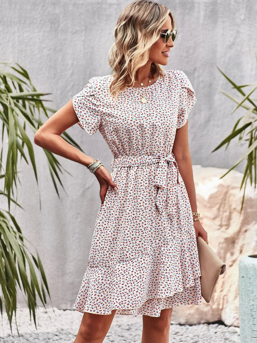 Serendipity | Damen Midi-Kleid mit kurzen Ärmeln und Blumenmuster - Blumenmuster - Bild 5