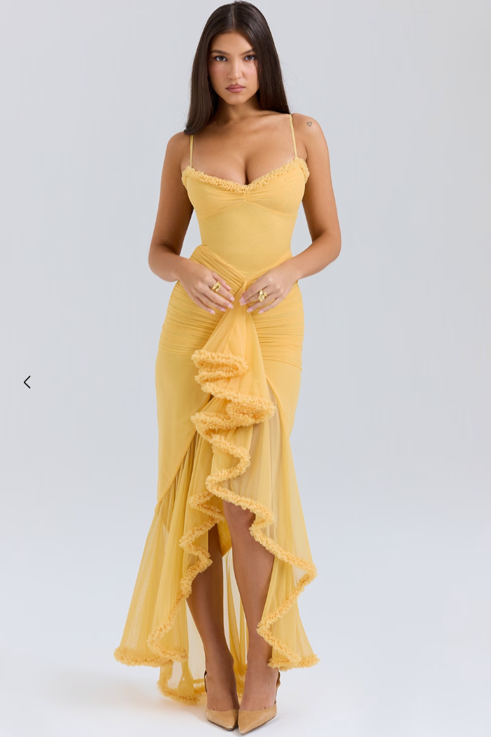 Solareth | Women's Ruched Sweetheart Maxi Dress - Yellow - Image 1