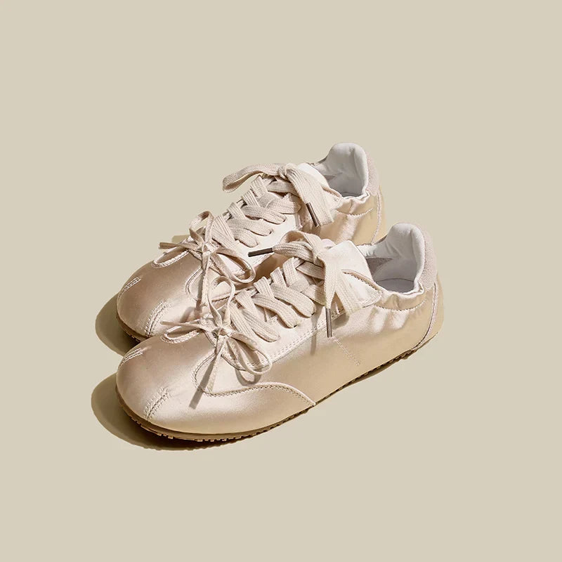Stellara | Women's Lace-Up Trainers - Champagne - Image 1
