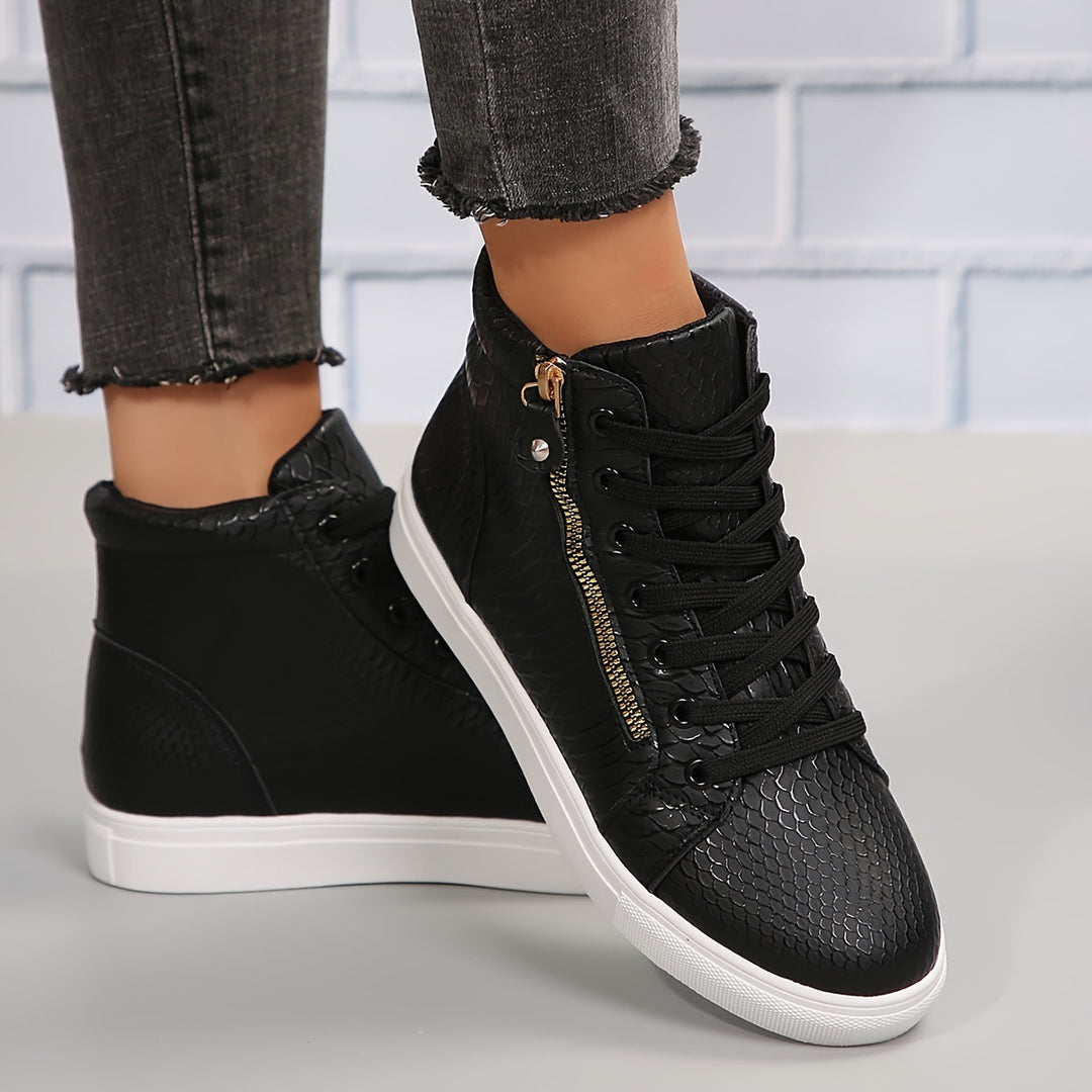 Tamsin | Women's Black High Top Sneakers - Black - Image 1