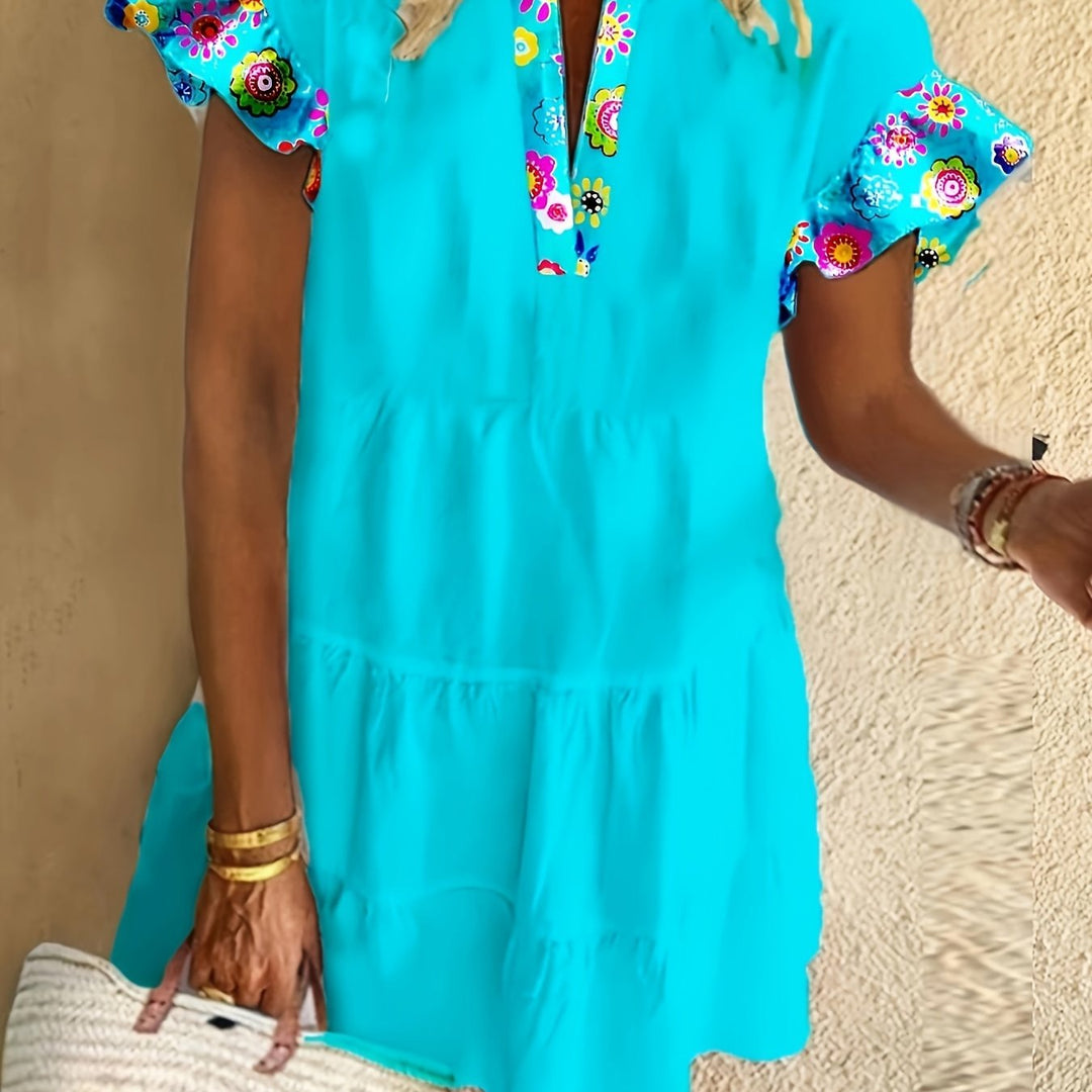 Tamzin | Women's Flutter Sleeve Midi Dress - Teal - Image 1