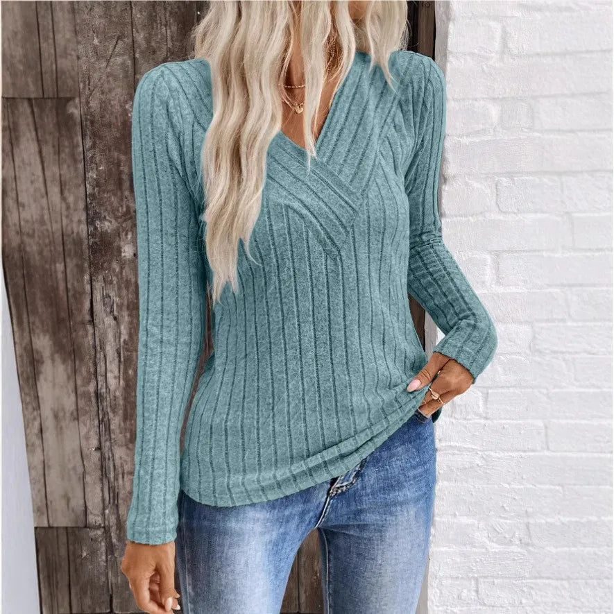 Tessa | Women's Teal V-Neck Long Sleeve Jumper - Teal - Image 1