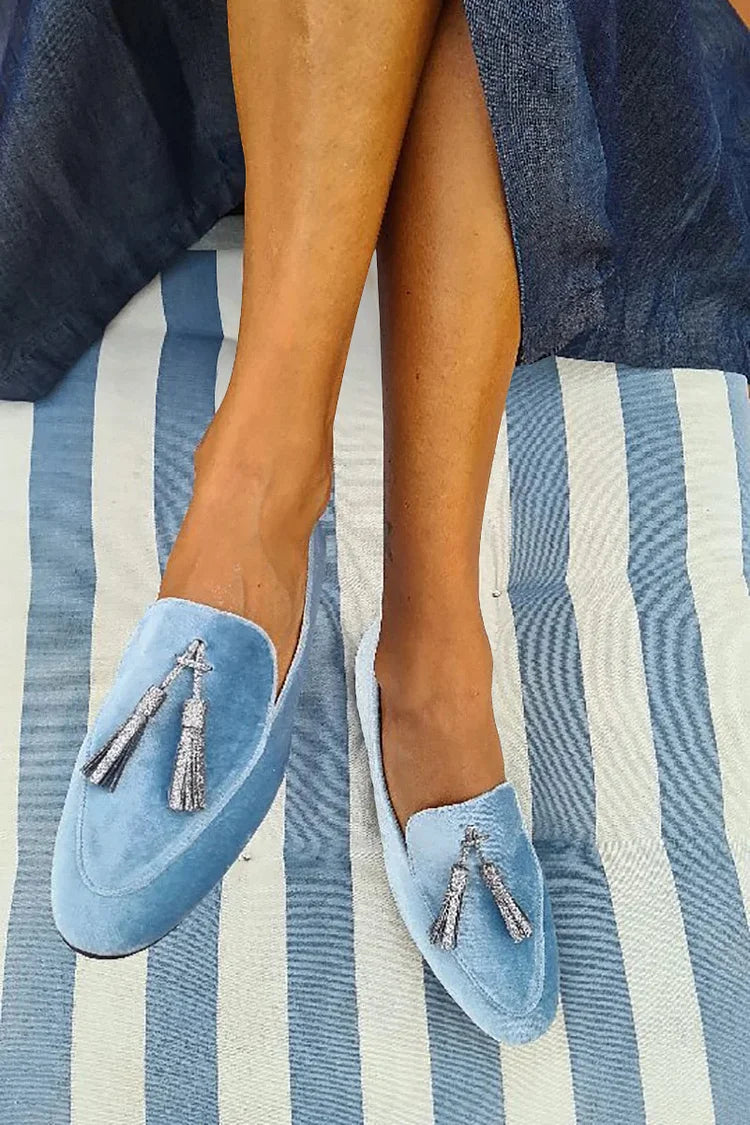 Thelvara | Women's Tassel Loafers Flat Slip-On Shoes - Powder Blue - Image 1