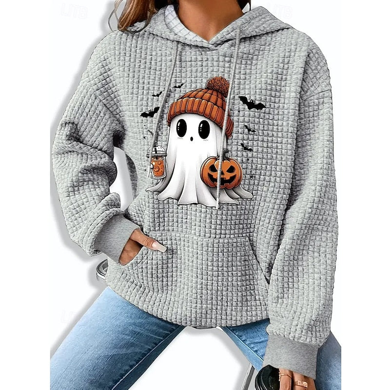 Thelvorne | Women's Halloween Sweatshirt Hoodie - Light Grey - Image 1