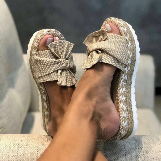 Theodesia | Women's Bow Platform Wedge Sandals - Beige - Image 1
