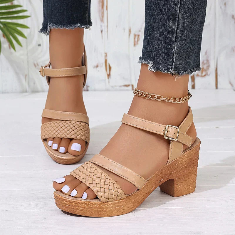 Theodora | Women's Braided Platform Sandals - Beige - Image 1