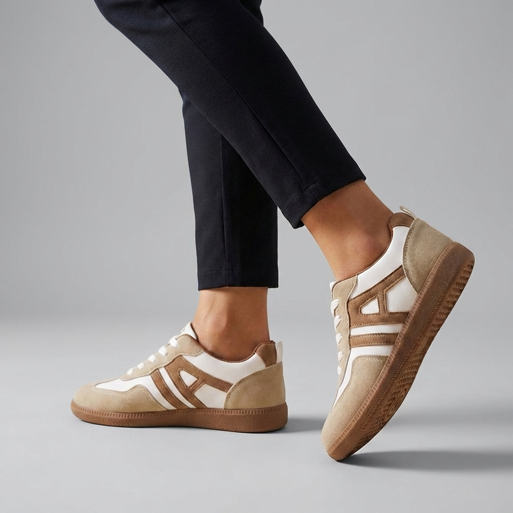 Theodora | Women's Low Top Casual Trainers - Beige - Image 1