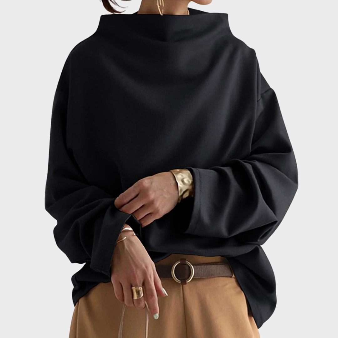 Thessalonica | Women's Mock Neck Long Sleeve Top - Black - Image 1