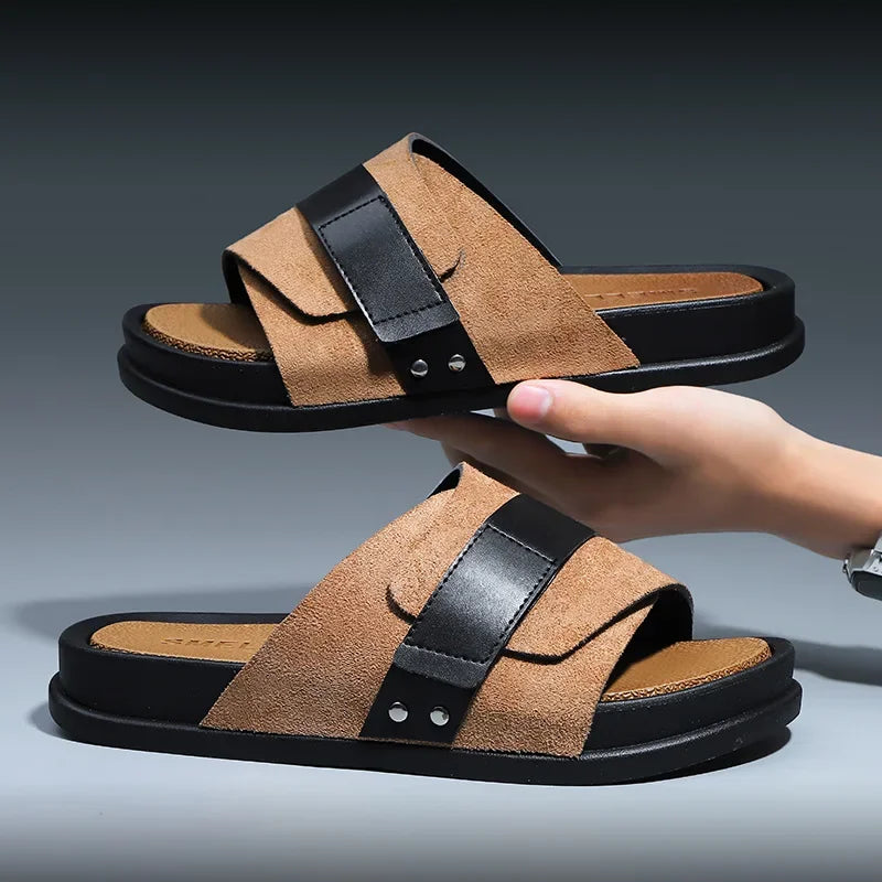 Thessaly | Women's Cushioned Comfort Slides - Brown - Image 1