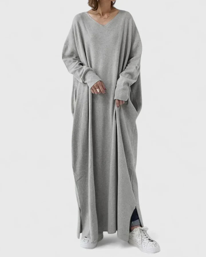 Thordis | Women's Oversized Maxi Jumper Dress - Light Grey - Image 1