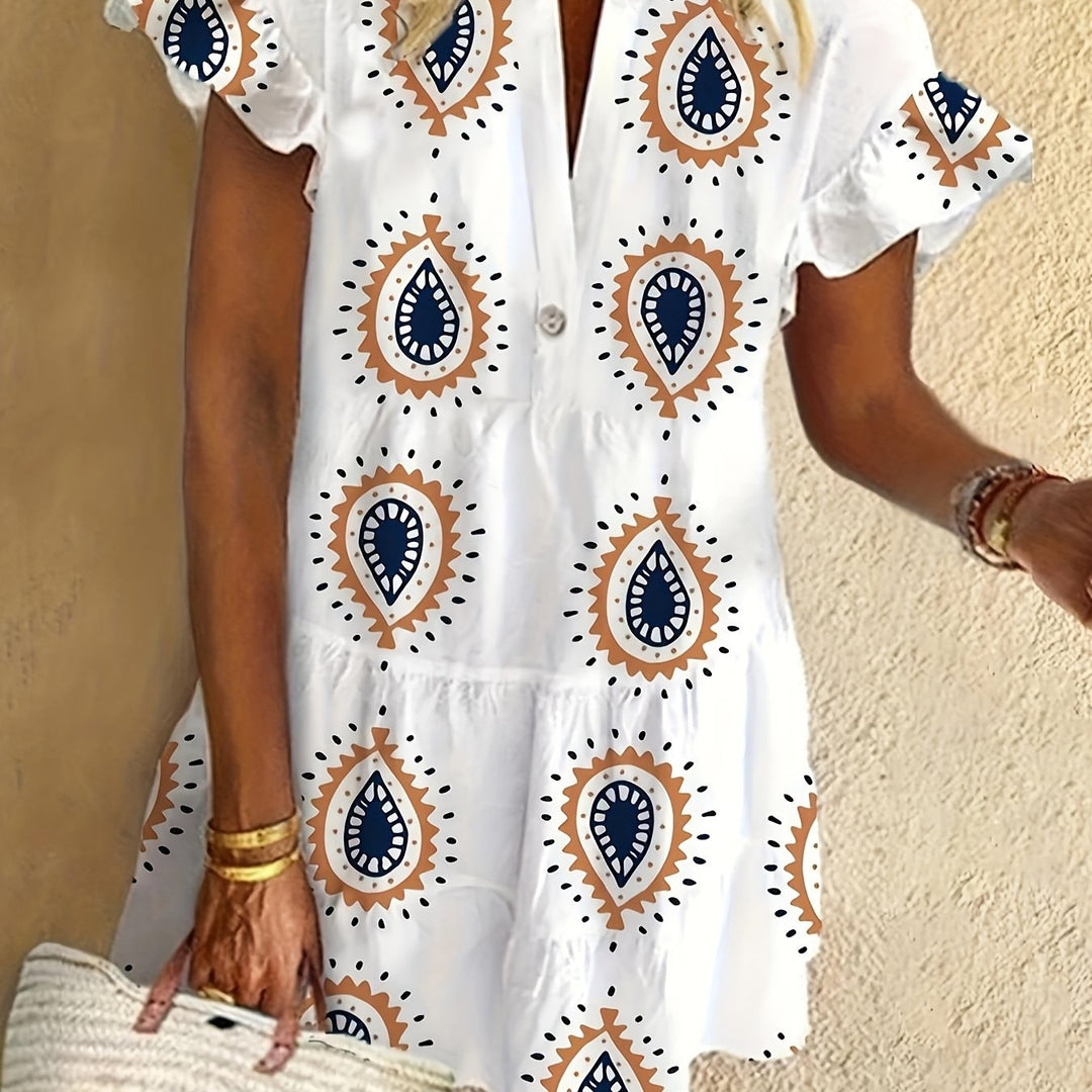 Tilda | Women's Paisley Print Short Sleeve Midi Dress - White - Image 1