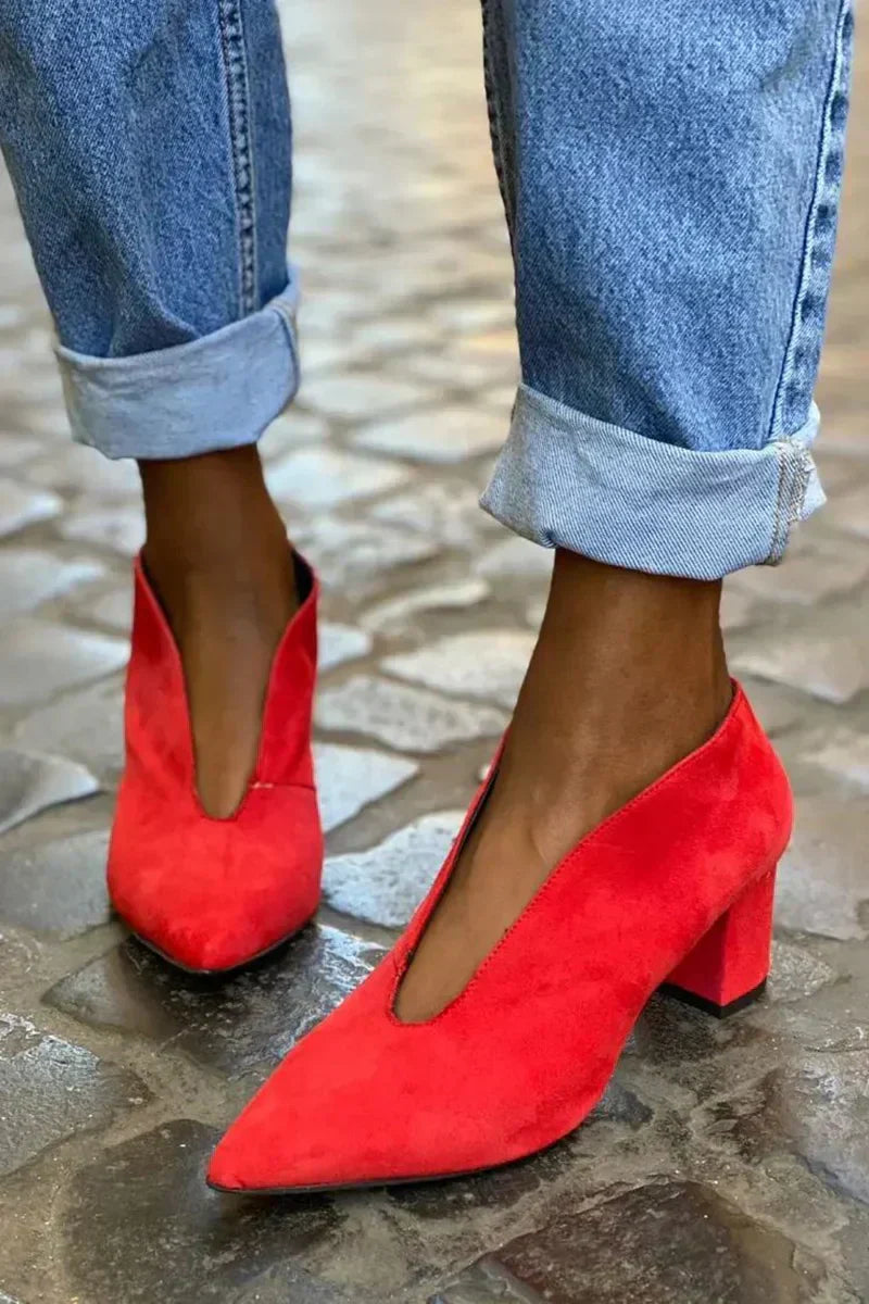Valentina | Women's Red Block Heel Pumps - Red - Image 1
