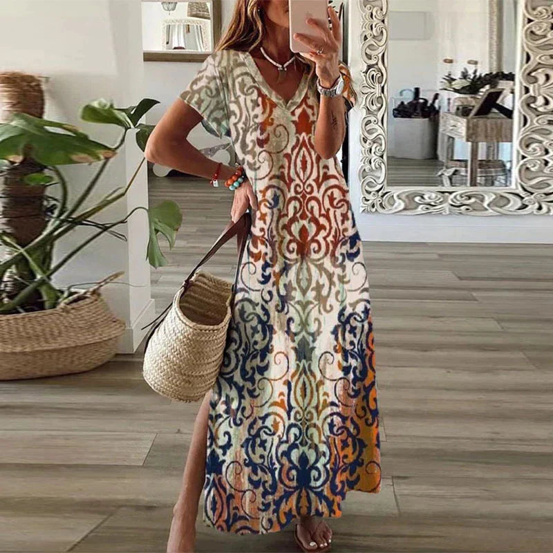 Valentina | Women's V-Neck Printed Maxi Dress - Image 1