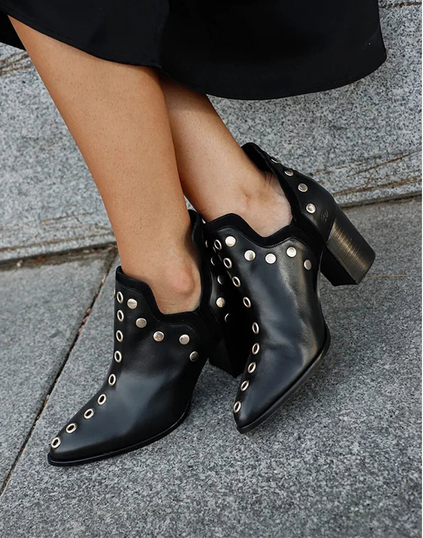 Valeska | Women's Studded Block Heel Ankle Boots - Black - Image 1