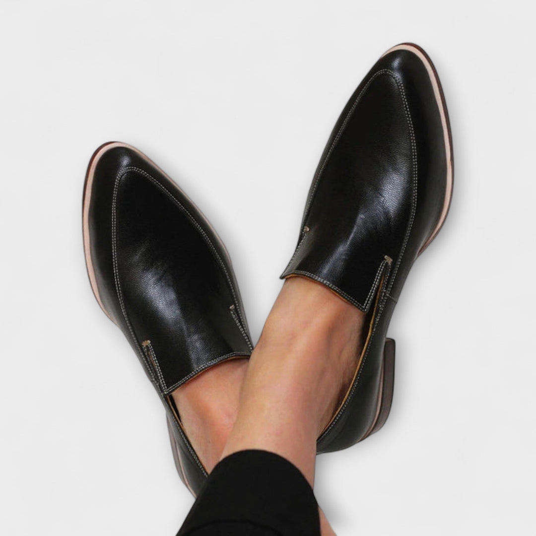 Veldara | Women's Black Pointed Toe Loafers - Black - Image 1