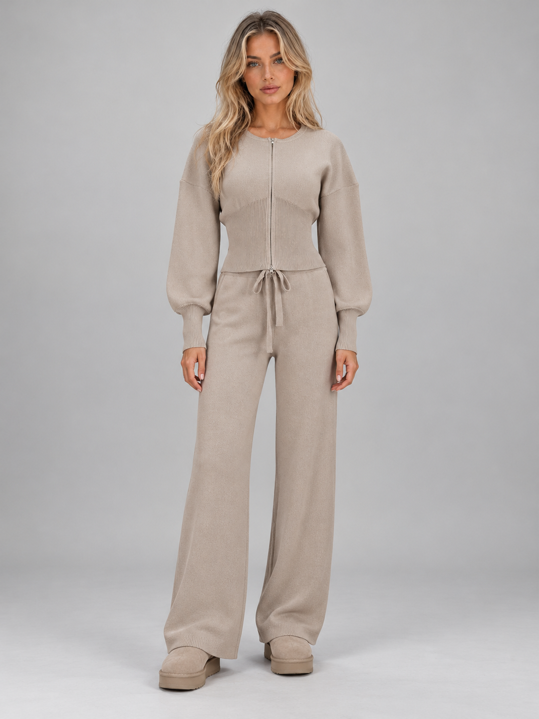Veldourne | Women's Knitted Jumper Co-Ord Set - Taupe - Image 1