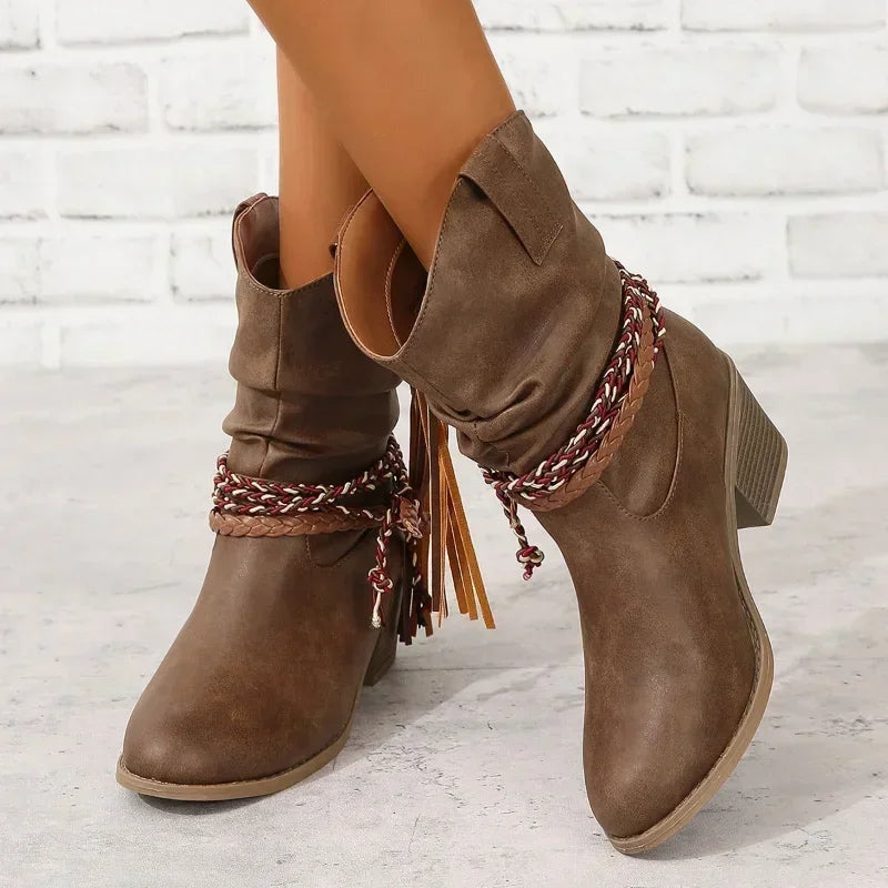 Vivianne | Women's Western Ankle Boots - Brown - Image 1