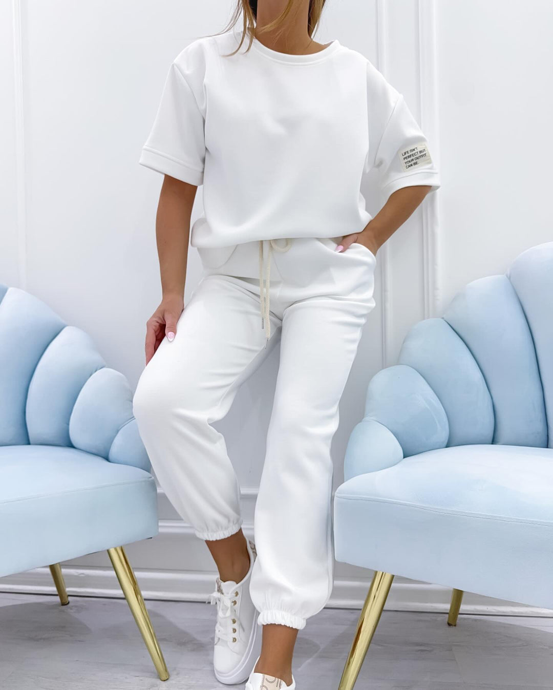 Wilhelmina | Women's Short Sleeve Loungewear Set - White - Image 1