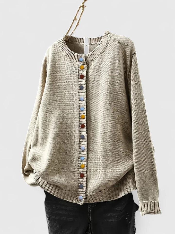 Winifred | Women's Button Front Long Sleeve Cardigan - Beige - Image 1