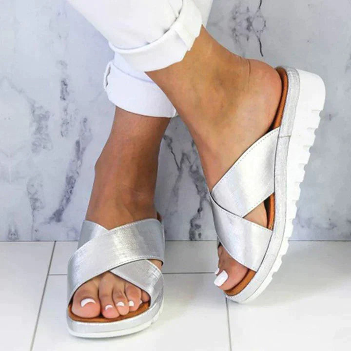 Wisteria | Women's Cross Strap Platform Sandals - Silver - Image 1