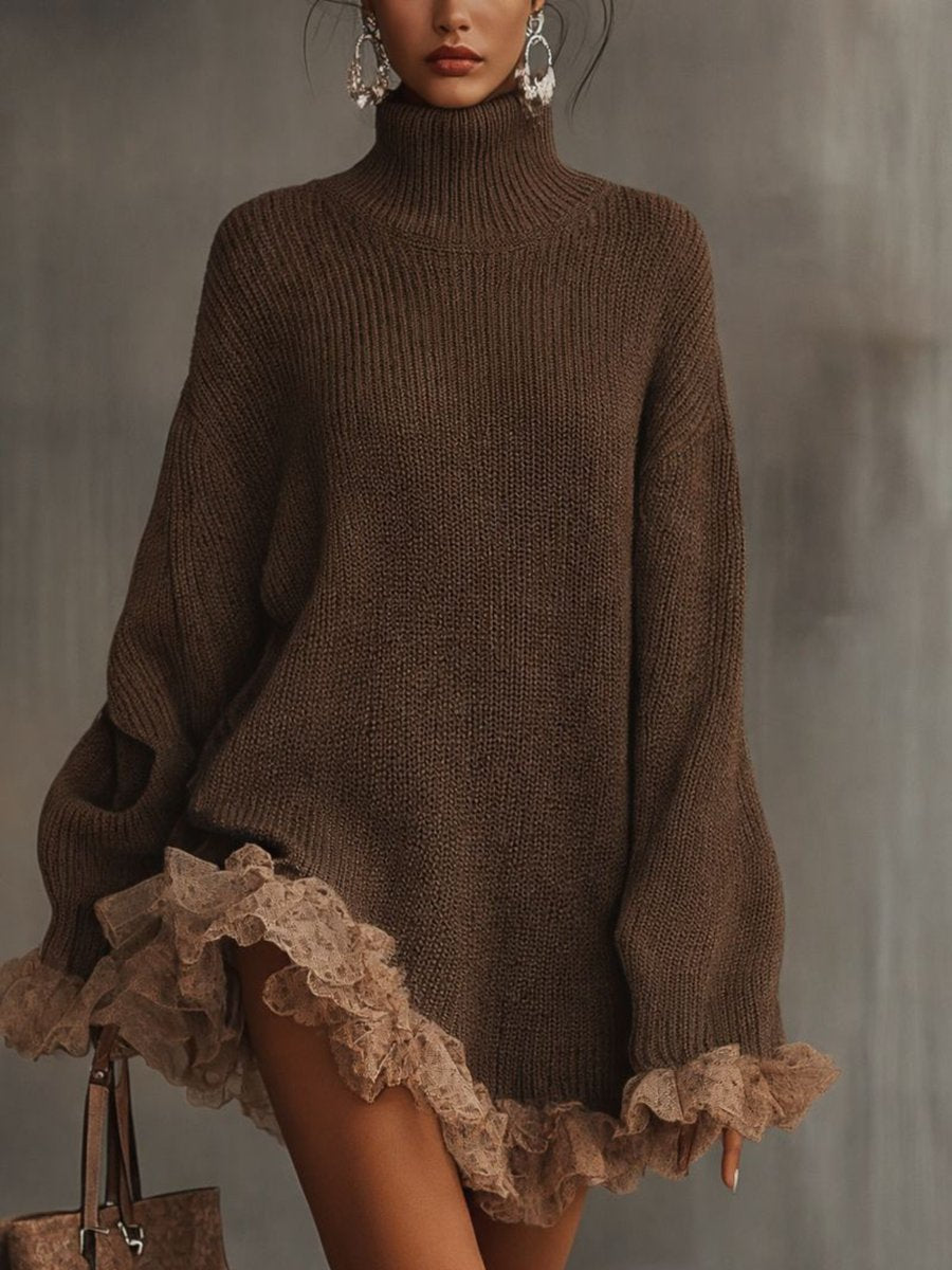 Wrenley | Women's Oversized Knit Sweater Dress - Brown - Image 1