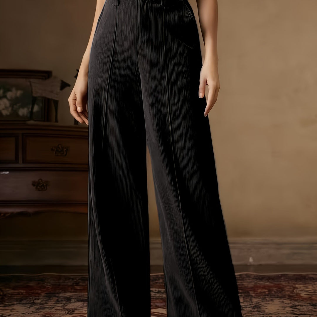 Wrenova | Women's Wide Leg High-Waist Trousers - Black - Image 1