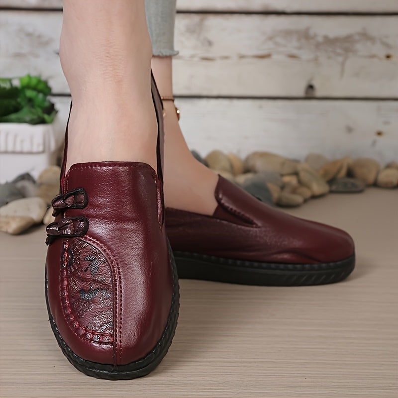 Wyndra | Women's Cushioned Slip-On Loafers - Burgundy - Image 1