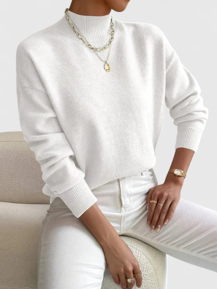 Xanthe | Women's Turtleneck Long Sleeve Sweater - White - Image 1
