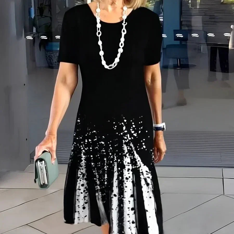 Zara | Women's Splatter Print Short Sleeve Midi Dress - Black - Image 1