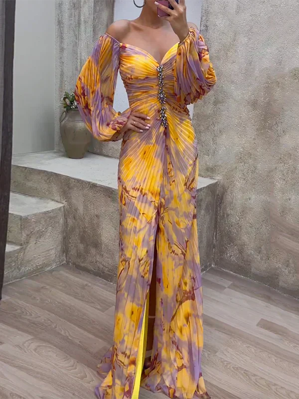 Zenobia | Women's Off Shoulder Ruched Maxi Dress - Image 1