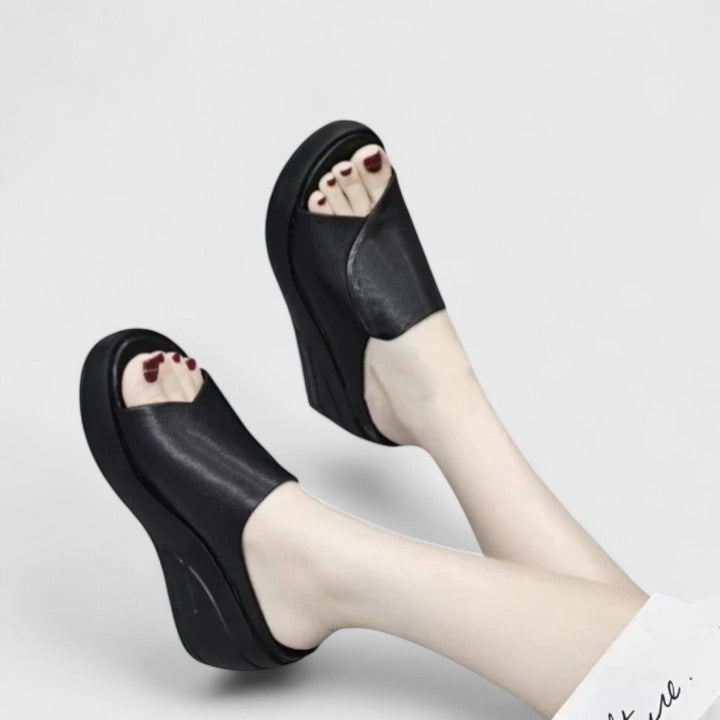 Zephyra | Women's Black Platform Wedge Sandals - Black - Image 1