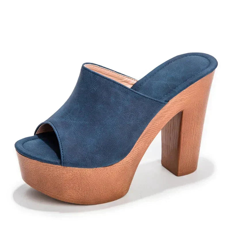 Zephyra | Women's Platform Mule Heels - Navy - Image 1