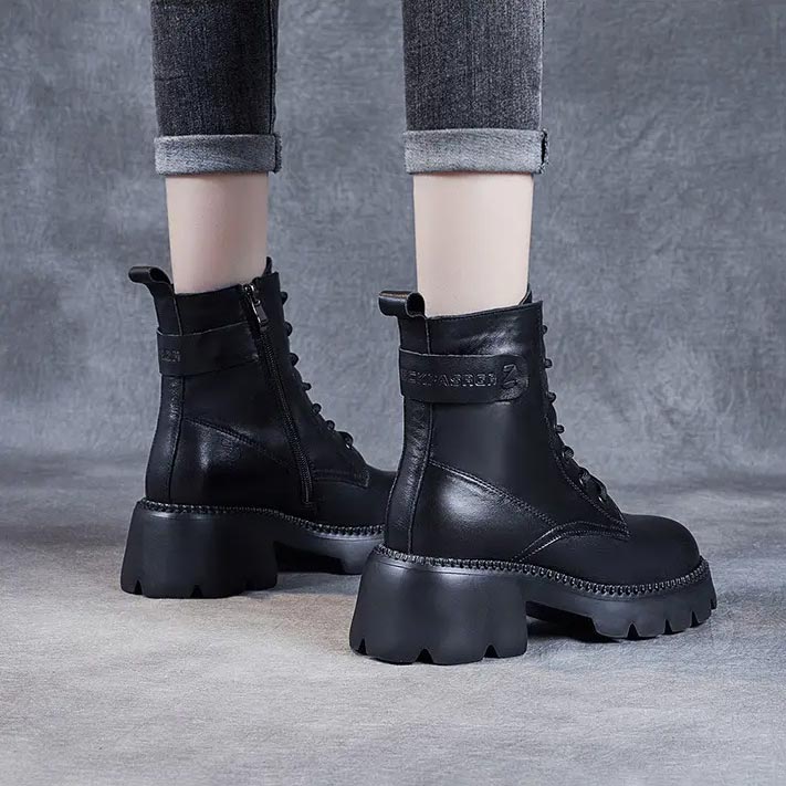 Zephyrine | Women's Platform Combat Ankle Boots - Black - Image 1